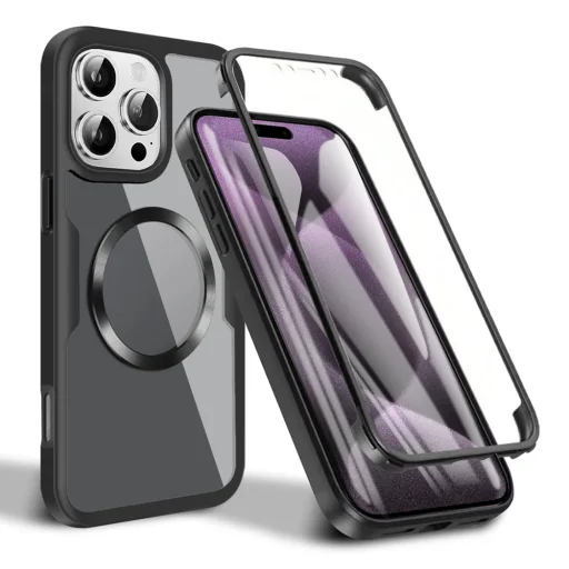  Techsuit - ColorVerse 360 MagSafe sorozat + Kijelzővédő - iPhone 16 Pro - Fekete tok - 1