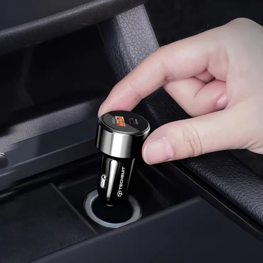  Techsuit - Prémium autós töltő (TE-P31) - USB QC3.0 18W, Type-C PD30W, összesen 48W, LED fény - Fekete - 2