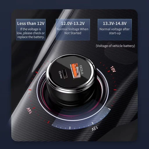  Techsuit - Prémium autós töltő (TE-P31) - USB QC3.0 18W, Type-C PD30W, összesen 48W, LED fény - Fekete - 4