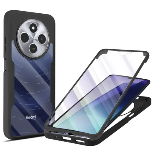  Techsuit - ColorVerse 360 Sorozat + Képernyővédő - Xiaomi Redmi 14C / Poco C75 - Fekete tok - 1