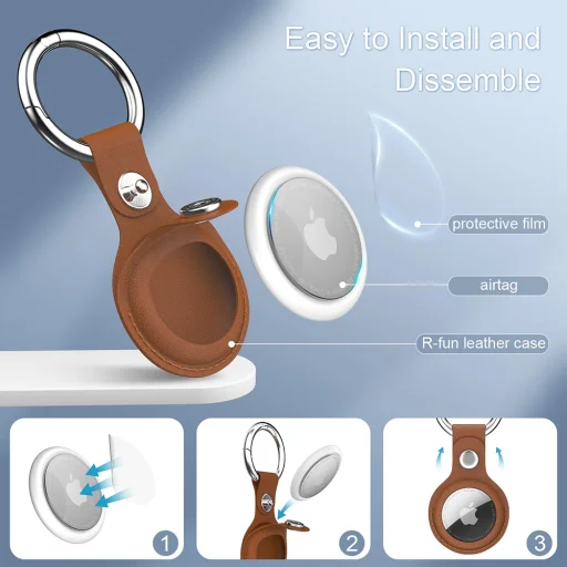  Techsuit - Biztonságos bőrtartó (SLH1) - Apple AirTag tok, fémgyűrűvel - Kék - 6