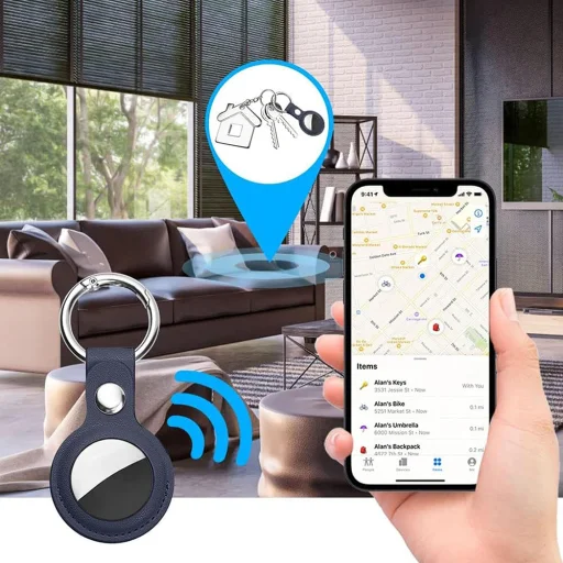  Techsuit - Biztonságos bőrtartó (SLH1) - Apple AirTag tok, fémgyűrűvel - Kék - 4