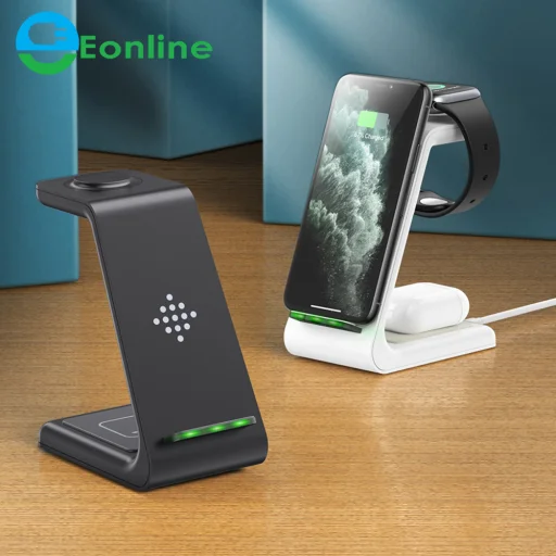 Techsuit - Vezeték nélküli töltőállomás 3in1 (T3) - Telefonhoz / AirPods-hoz / Galaxy Watch-hoz, 10W Type-C kábellel - Fekete - 2