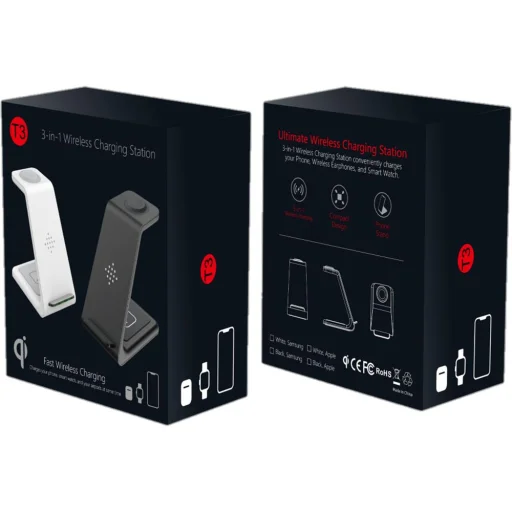Techsuit - Vezeték nélküli töltőállomás 3in1 (T3) - Telefonhoz / AirPods-hoz / Galaxy Watch-hoz, 10W Type-C kábellel - Fekete - 8