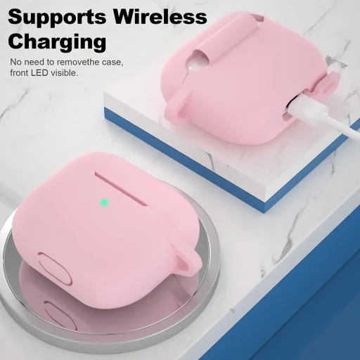  Techsuit - Szilikon Tok - Apple AirPods 3-hoz, Simított Ultravékony Anyag - Rózsaszín tok - 2