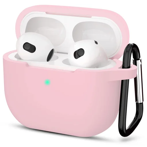  Techsuit - Szilikon Tok - Apple AirPods 3-hoz, Simított Ultravékony Anyag - Rózsaszín tok - 1