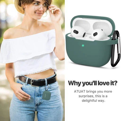  Techsuit - Szilikon Tok - Apple AirPods 3-hoz, Sima Ultrathin Anyag - Sötétzöld tok - 5