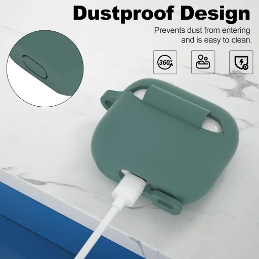  Techsuit - Szilikon Tok - Apple AirPods 3-hoz, Sima Ultrathin Anyag - Sötétzöld tok - 6