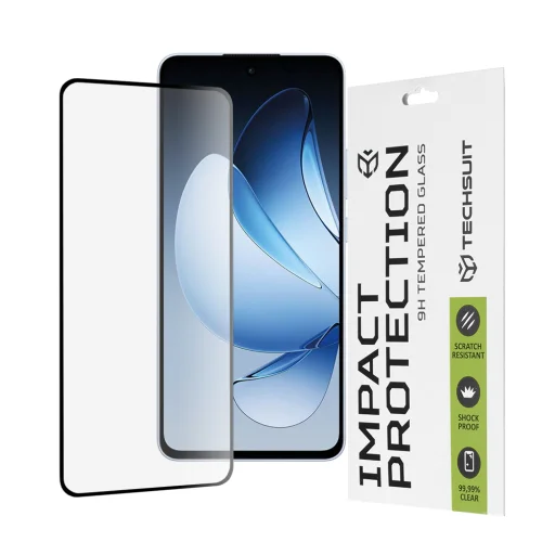  Techsuit - 111D Teljes borítású / Teljes ragasztású üveg - Oppo Reno13 - Fekete üvegfólia - 1
