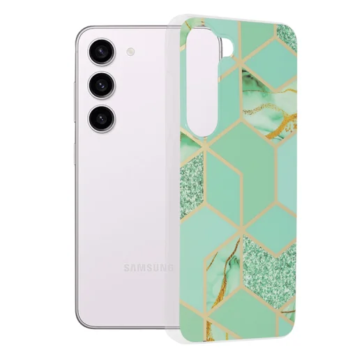  Techsuit - Márvány Sorozat - Samsung Galaxy S23 - Zöld Hatszög tok - 1