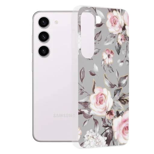  Techsuit - Márvány Sorozat - Samsung Galaxy S23 - Ruth Virágzása Szürke tok - 1