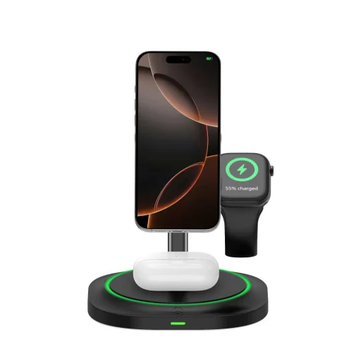 Tech-protect Qi15w-a46 3in1 Mágneses Magsafe Vezeték Nélküli Töltő Fekete - 3