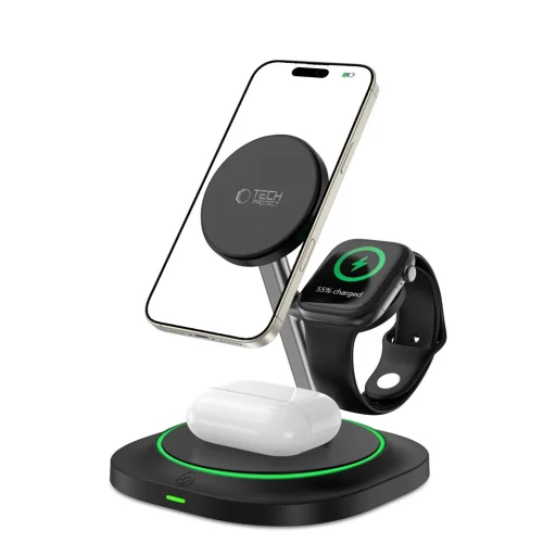 Tech-protect Qi15w-a46 3in1 Mágneses Magsafe Vezeték Nélküli Töltő Fekete - 2