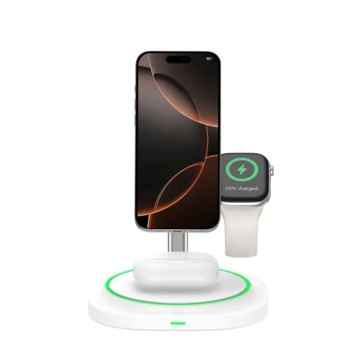 Tech-Protect Qi15w-a46 3 az 1-ben mágneses Magsafe vezeték nélküli töltő Fehér - 3