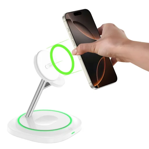 Tech-Protect Qi15w-a46 3 az 1-ben mágneses Magsafe vezeték nélküli töltő Fehér - 7