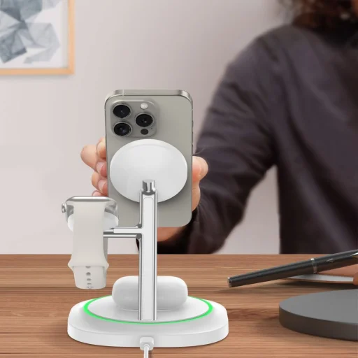 Tech-Protect Qi15w-a46 3 az 1-ben mágneses Magsafe vezeték nélküli töltő Fehér - 8