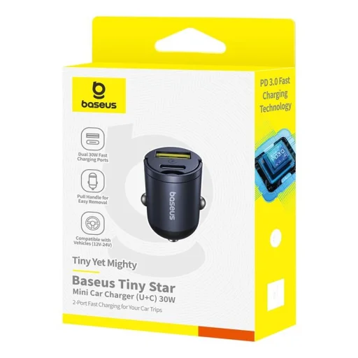 Baseus Tiny Star Mini autós töltő (U+C) 30W Kozmikus fekete - 5