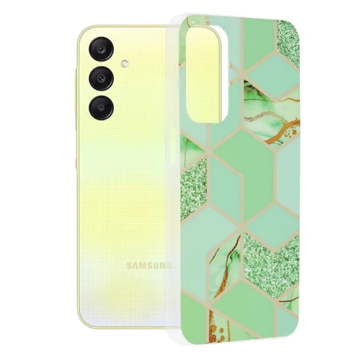  Techsuit - Márványsorozat - Samsung Galaxy A25 5G - Zöld Hatszög tok - 1
