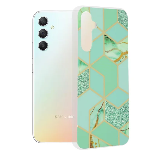  Techsuit - Márvány Sorozat - Samsung Galaxy A34 5G - Zöld Hatszög tok - 1