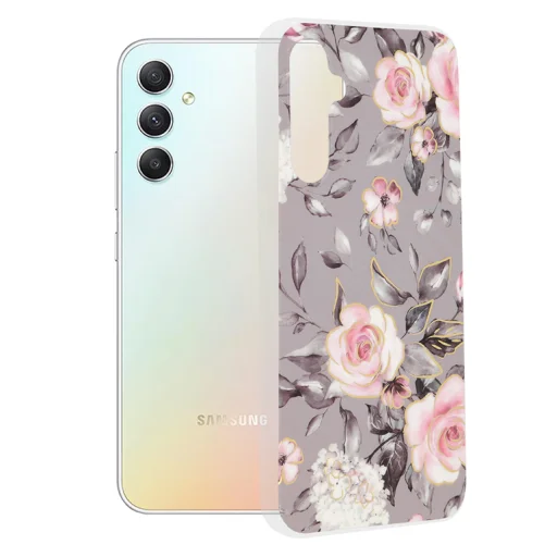  Techsuit - Márvány Sorozat - Samsung Galaxy A34 5G - Ruth Szürke Virágzása tok - 1