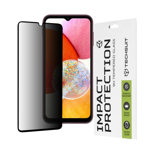  Techsuit - 111D Privacy Teljes Ragasztás - Samsung Galaxy A14 4G / A14 5G - Fekete üvegfólia - 1