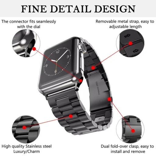  Techsuit - Óraszíj (W036) - Apple Watch 1/2/3/4/5/6/7/8/9/10/SE/SE 2 (38/40/41/42mm) - Fekete - 7