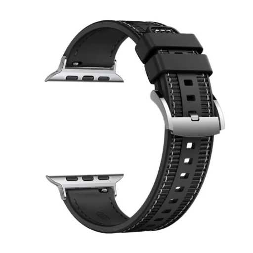  Techsuit - Óraszíj 32mm (W051) - Apple Watch 1/2/3/4/5/6/7/8/9/10/SE/SE 2 (38/40/41/42mm) - Fekete - 1