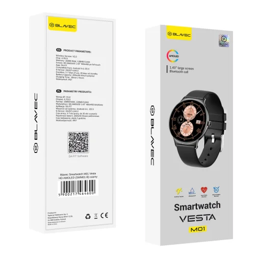 Blavec Smartwatch M01 Vesta HD AMOLED (SWM01-B) fekete - 9