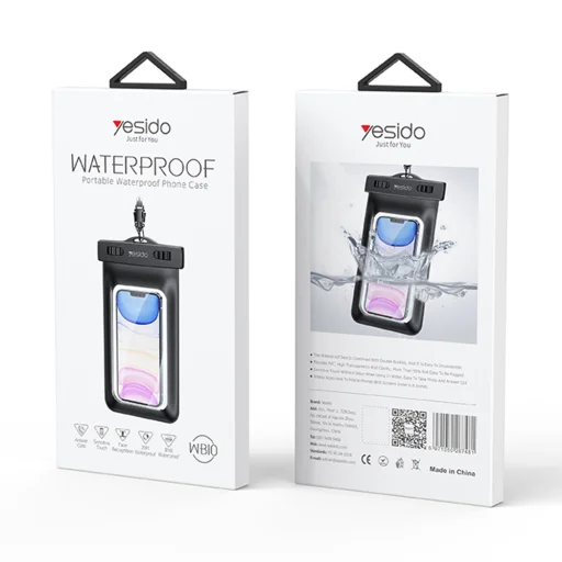 Yesido - Vízhatlan tok (WB10) - IPX8, maximum 6,7" méretű telefonhoz - Fekete - 7