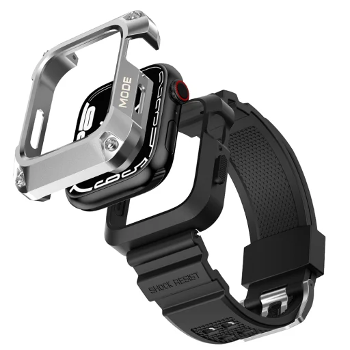  Lito - [Doboz] Fém Strapabíró Páncél Tok + Óraszíj (LS002) - Apple Watch 7 / 8 / 9 (45mm) - Ezüst tok - 3