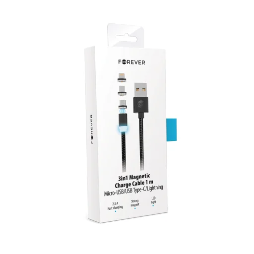 Forever Core 3 az 1-ben mágneses kábel USB - Lightning + USB-C + microUSB 1,0 m 2,5A fekete - 4