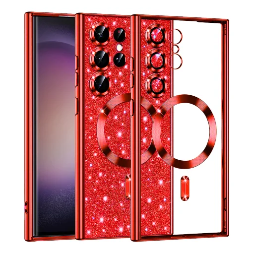  Techsuit - Luxus Csillogó MagSafe - Samsung Galaxy S23 Ultra - Piros tok - 1