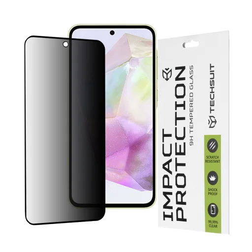  Techsuit - 111D Teljes Ragasztós Privátvédő - Samsung Galaxy A35 5G / A55 5G / M35 - Fekete üvegfólia - 1