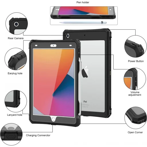 ShellBox - Vízálló IP68 - iPad 10.2" (2019 / 2020 / 2021) - Fekete tok - 7