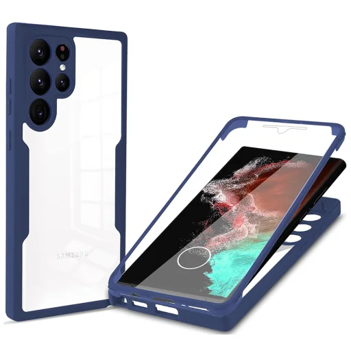  Techsuit - ColorVerse 360 sorozat + képernyővédő - Samsung Galaxy S22 Ultra 5G - Kék tok - 1
