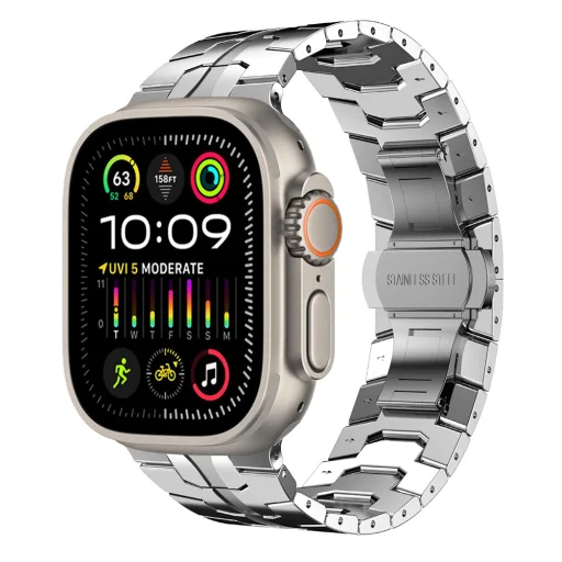  Techsuit - Óraszíj (W063) - Apple Watch 1/2/3/4/5/6/7/8/9/10/SE/SE 2/Ultra/Ultra 2 (42/44/45/46/49mm) - Ezüstszínű - 1
