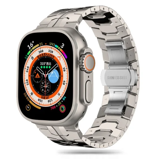  Techsuit - Óraszíj (W063) - Apple Watch 1/2/3/4/5/6/7/8/9/10/SE/SE 2/Ultra/Ultra 2 (42/44/45/46/49mm) - Titán - 1