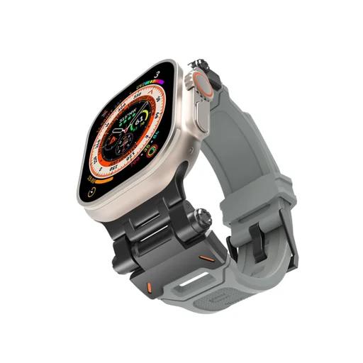  Techsuit - Óraszíj (W064) - Apple Watch 1/2/3/4/5/6/7/8/9/10/SE/SE 2/Ultra/Ultra 2 (42/44/45/46/49mm) - Titán Fekete Szürke - 2