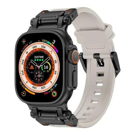  Techsuit - Óraszíj (W064) - Apple Watch 1/2/3/4/5/6/7/8/9/10/SE/SE 2/Ultra/Ultra 2 (42/44/45/46/49mm) - Titán Fekete Szürke - 1