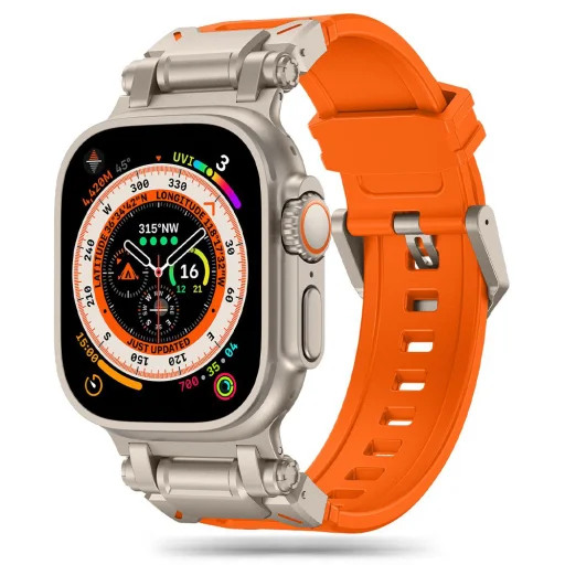  Techsuit - Óraszíj (W064) - Apple Watch 1/2/3/4/5/6/7/8/9/10/SE/SE 2/Ultra/Ultra 2 (42/44/45/46/49mm) - Titánium Ezüst Narancs - 1