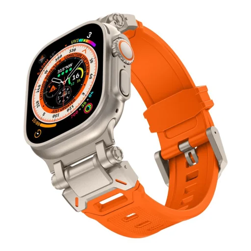  Techsuit - Óraszíj (W064) - Apple Watch 1/2/3/4/5/6/7/8/9/10/SE/SE 2/Ultra/Ultra 2 (42/44/45/46/49mm) - Titánium Ezüst Narancs - 4