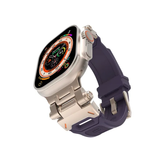  Techsuit - Óraszíj (W064) - Apple Watch 1/2/3/4/5/6/7/8/9/10/SE/SE 2/Ultra/Ultra 2 (42/44/45/46/49mm) - Titánium Ezüst Lila - 2