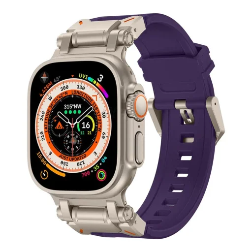  Techsuit - Óraszíj (W064) - Apple Watch 1/2/3/4/5/6/7/8/9/10/SE/SE 2/Ultra/Ultra 2 (42/44/45/46/49mm) - Titánium Ezüst Lila - 1