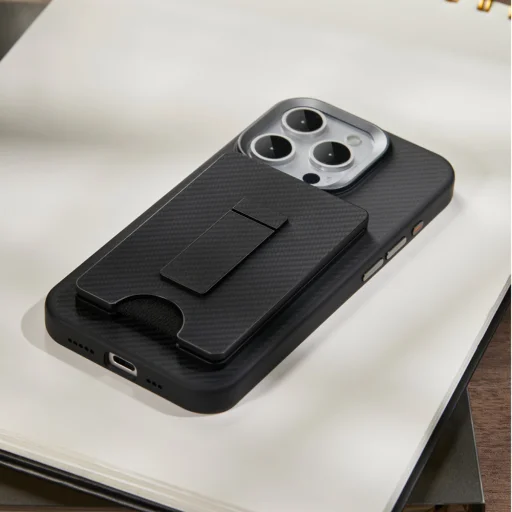  Edizard - Mágneses pénztárca MagSafe (EZ880101) - Állvánnyal, 3 kártya tárolására, Aramid szál - Fekete - 6