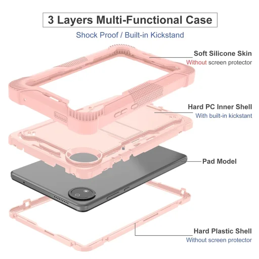  Techsuit - Strapabíró TabShell + Képernyővédő - Xiaomi Redmi Pad SE 4G 8.7" - Rózsaarany tok - 3