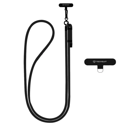 Techsuit - Keresztpántos Heveder (RCS1-03) - Telefonhoz, Karabineres, Fonott Nylon, Tartós, Állítható - Onyxfekete - 1
