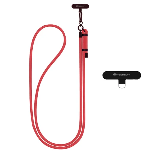  Techsuit - Kereszttest pánt (RCS1-33) - telefonokhoz, karabinerrel, nejlonszövésű, tartós, állítható - Vörös bársony - 1