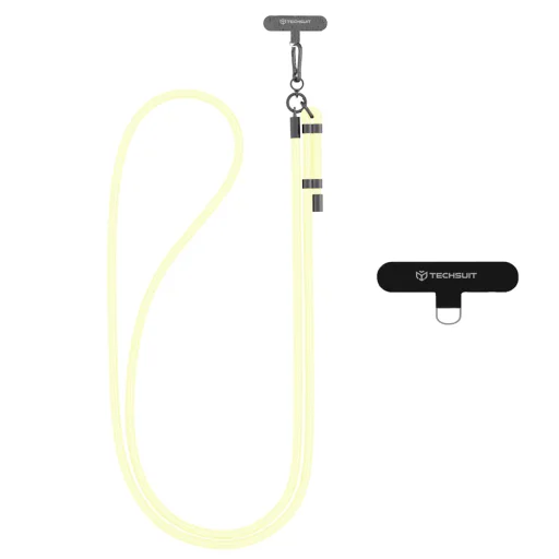  Techsuit - Keresztpántos Zsinór (RCS1-56) - telefonokhoz, karabinerrel, fonott nejlonból, tartós, állítható - vanília krém színben - 1