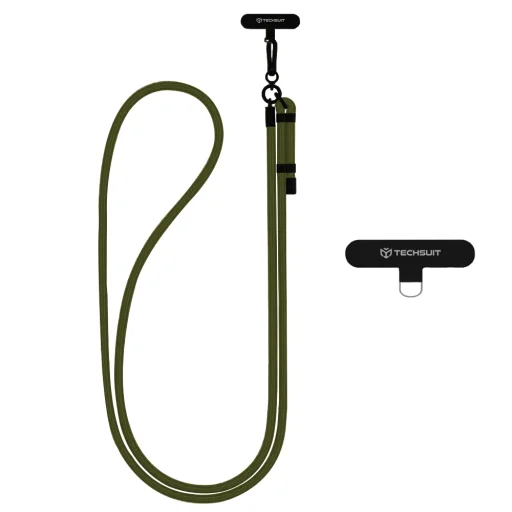  Techsuit - Keresztpántos Telefontartó Pánt (RCS1-06) - Karabinerekkel, Nylon Fonott, Tartós, Állítható - Mohazöld - 1