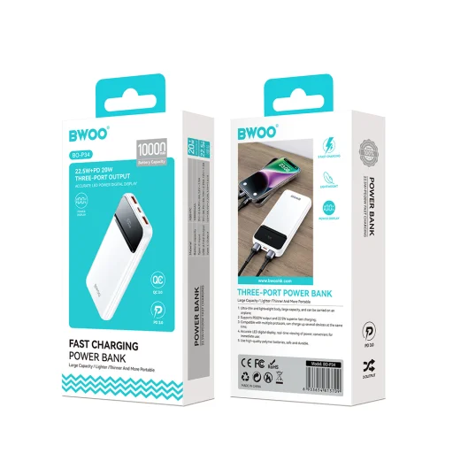 BWOO Ultra vékony 22,5W 10000 mAh power bank, fehér - 4